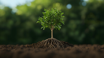 Young Green Tree Growing in Rich Soil