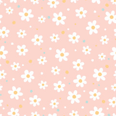 Flowers, flower meadow, white flowers, daisies, summer, simple drawing, seamless pattern