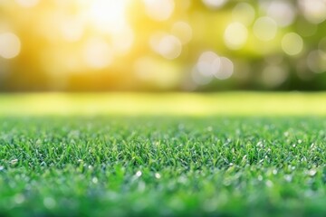 Naklejka premium Lush green grass, sunny day, blurred background, nature scene