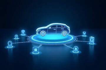 A digital car model is shown, connected to various digital services.
