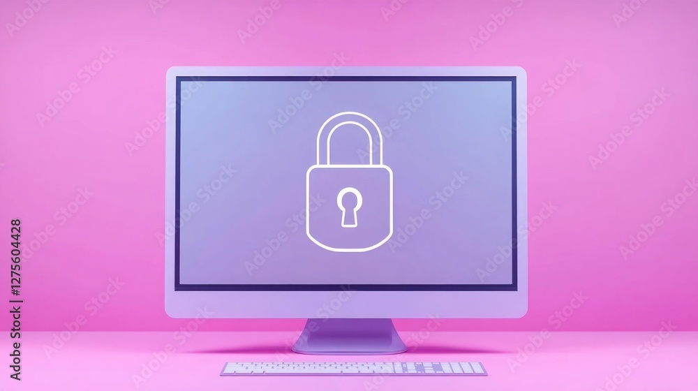 Poster Computer Screen Displays a Padlock Icon for Online Security and Data Protection