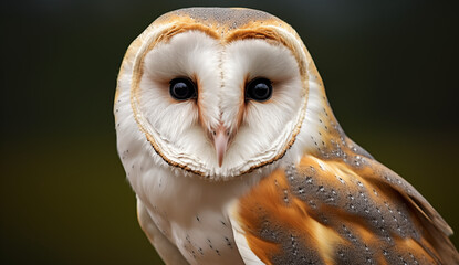 Grey owl,Looking at the camera,close-up,cute,wild,serious,raw.
