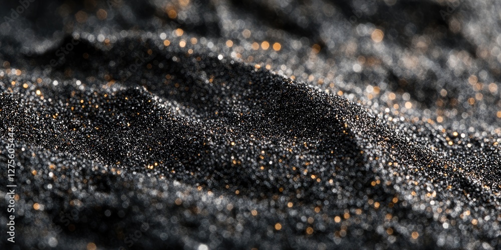 Poster black and golden glittering sand texture with soft curves and highlights creating a shimmering effec