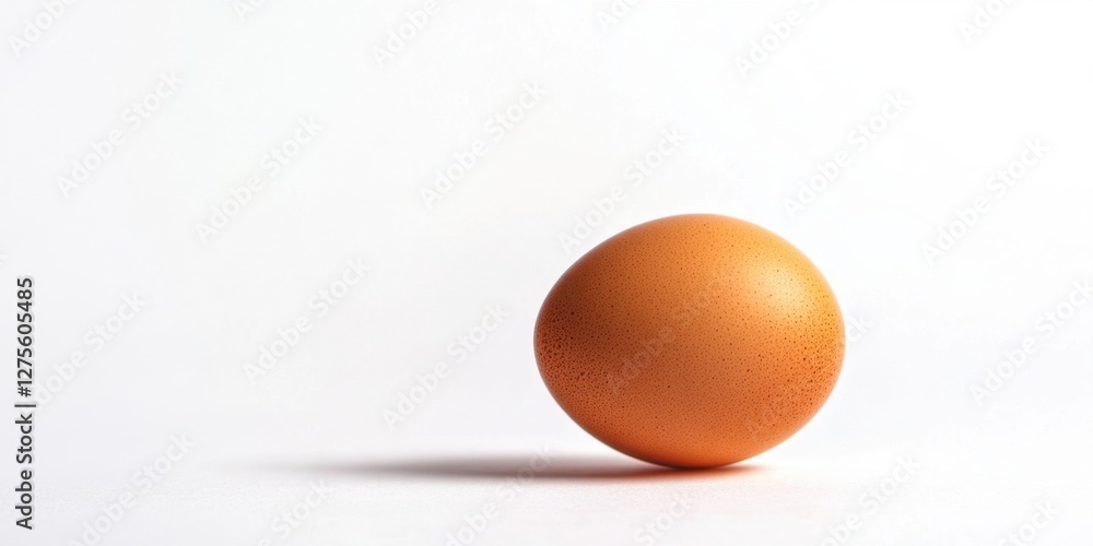 Poster a single brown chicken egg set against a clean white background emphasizing its smooth texture and w