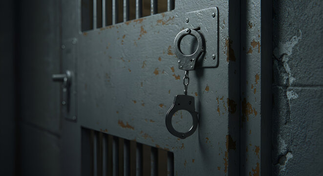 Handcuff hanging on jail cell door
