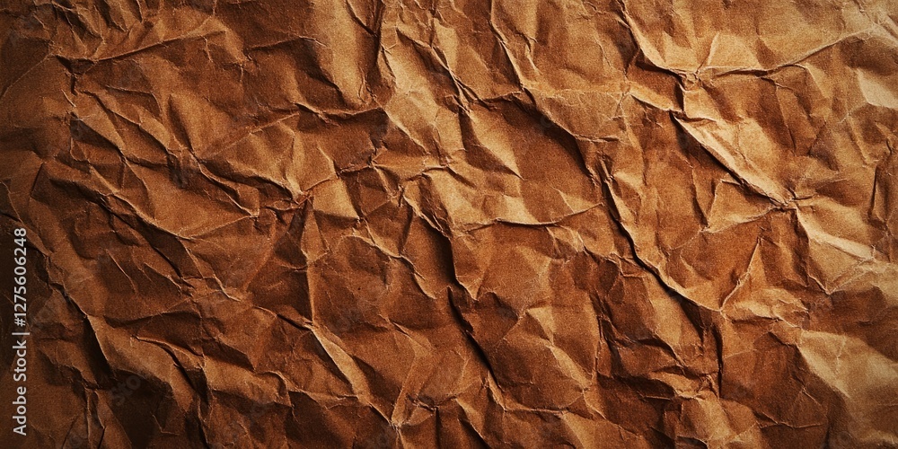 Poster textured background of crumpled brown paper showcasing deep shadows around edges, creating a dramati
