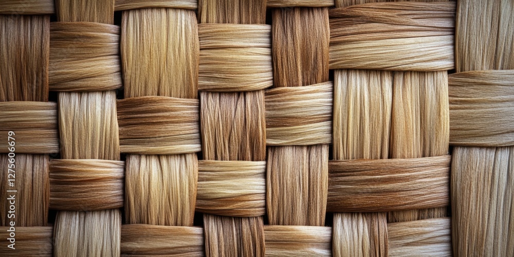 Poster woven reed pattern with shades of brown and beige in a close-up view showcasing unique texture and d