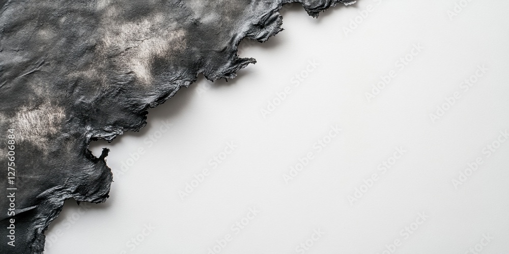 Poster burnt paper texture displayed on a clean white background highlighting the stark contrast with fraye