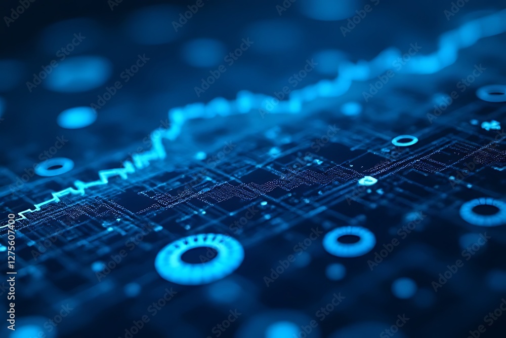 Aufkleber blue digital line graph over circuit board symbolizes data flow.
