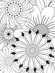 coloring flower page   adults flower  book  Print Coloring page for the adult book. Doodle floral drawing. Art therapy coloring page. Black and white flower pattern for adult color