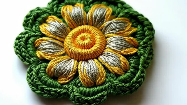 Colorful embroidered flower design showcasing intricate stitching techniques in vibrant hues and textures