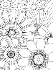 coloring flower page   adults flower  book  Print Coloring page for the adult book. Doodle floral drawing. Art therapy coloring page. Black and white flower pattern for adult color