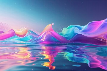 Bold Soothing Gradient Flowing Water Reflection Background with Lively Digital Fluid Noise and Colorful Ethereal Vibes
