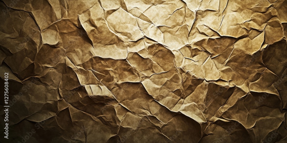 Poster textured background of brown crumpled paper with shadow effects highlighting the edges and creating 