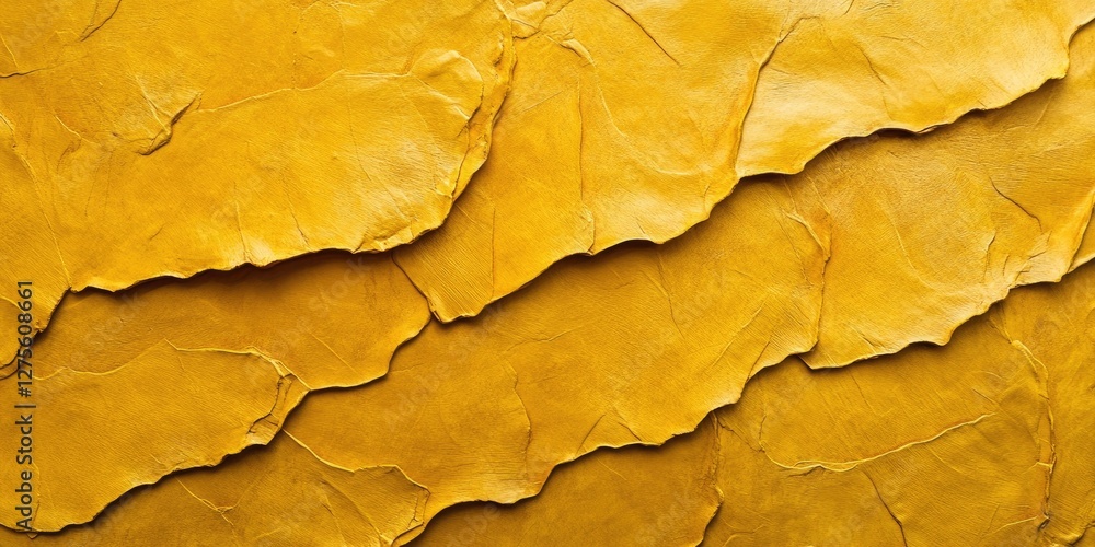Poster vibrant yellow textured background with intricate details featuring layered paper elements in a clos