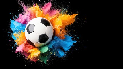Fototapeta premium Soccer Ball Explosion Colorful Paint Splash Dynamic Sports Background