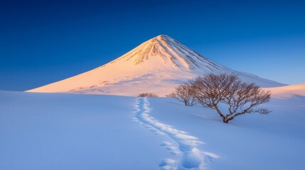 Majestic Snow-Capped Mountain Under Clear Blue Sky