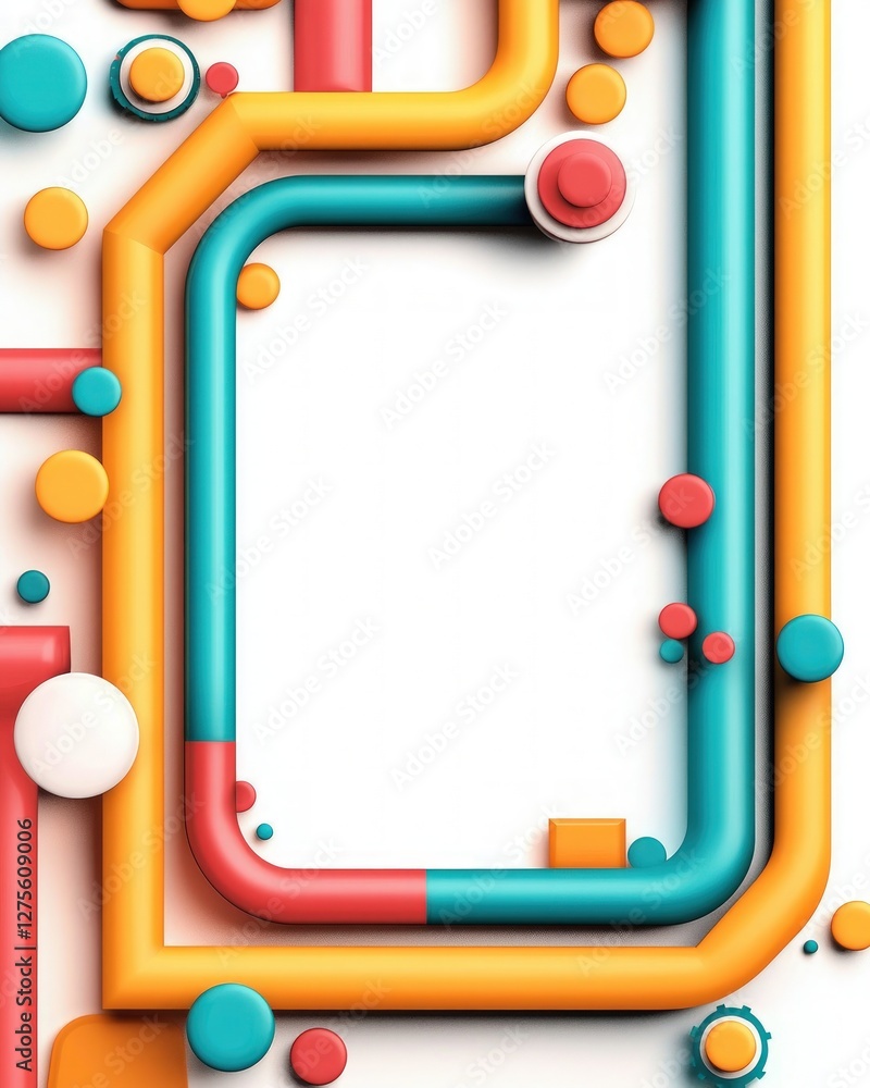 Poster colorful abstract 3d render geometric shapes and pipes design