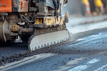 Road Construction Machinery Reshaping a Busy Urban Street in Daylight Hours. Generative AI