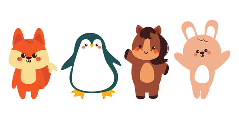 hand drawing cartoon animal sticker set. cute animal drawing, doodle set