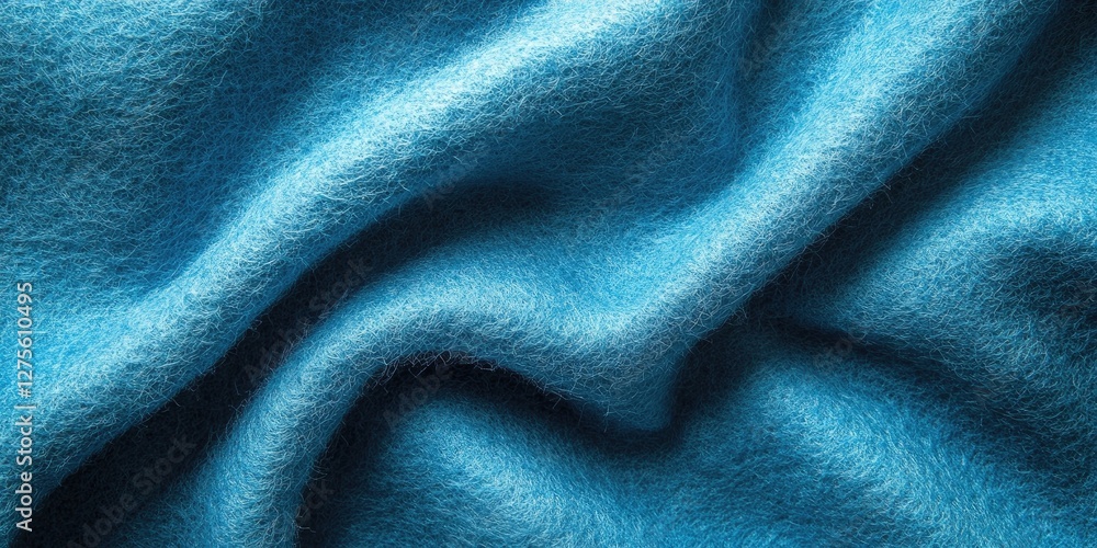 Poster close-up of soft turquoise felt fabric displaying intricate texture and gentle folds with vibrant li
