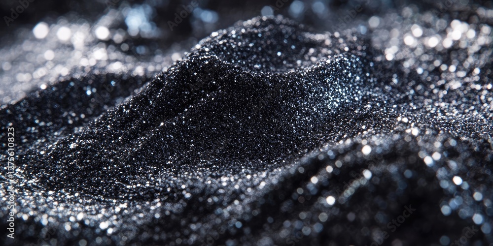 Poster shimmering black glitter texture with subtle curves and sparkling highlights throughout, creating a 