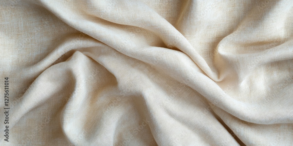 Poster soft cream fabric with delicate texture, gently folded in overlapping waves, showcasing subtle varia