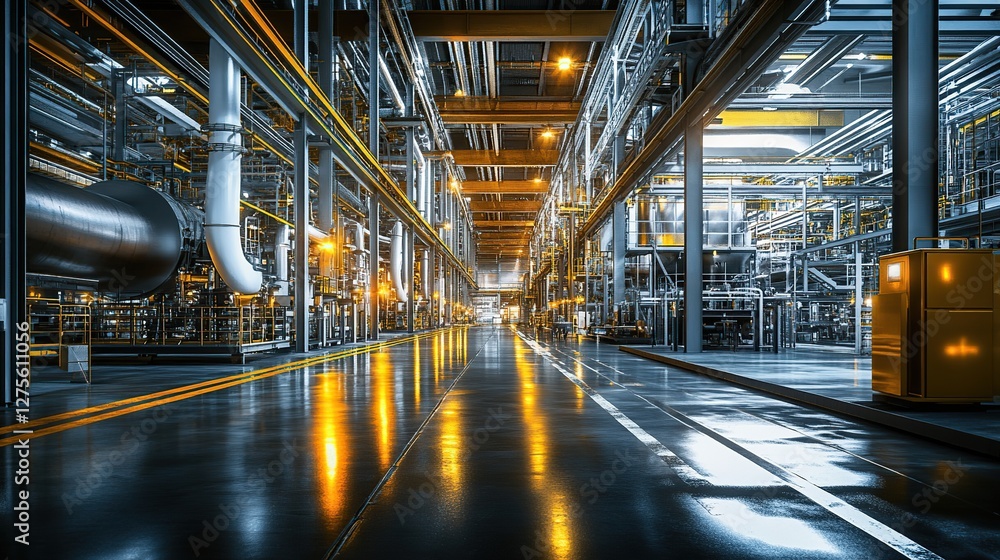 Aufkleber empty modern factory interior using high-tech automated production machines