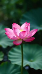 Fototapeta premium Close-up of pink lotus flower in tranquil pond, peaceful, blooming