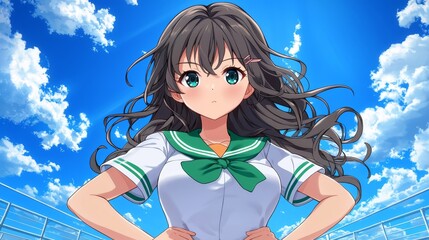 A Captivating Anime Character in a Bright Sky Setting