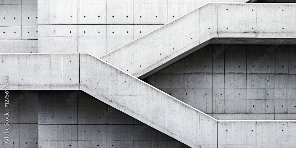Poster concrete staircase structure with minimalist design in light gray tones featuring angular lines and 