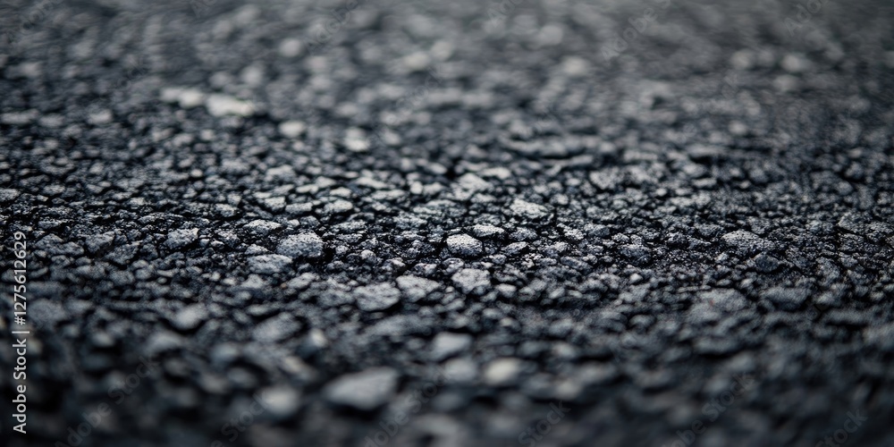 Poster close up of rough black asphalt surface with varied textures and small aggregates creating a detaile