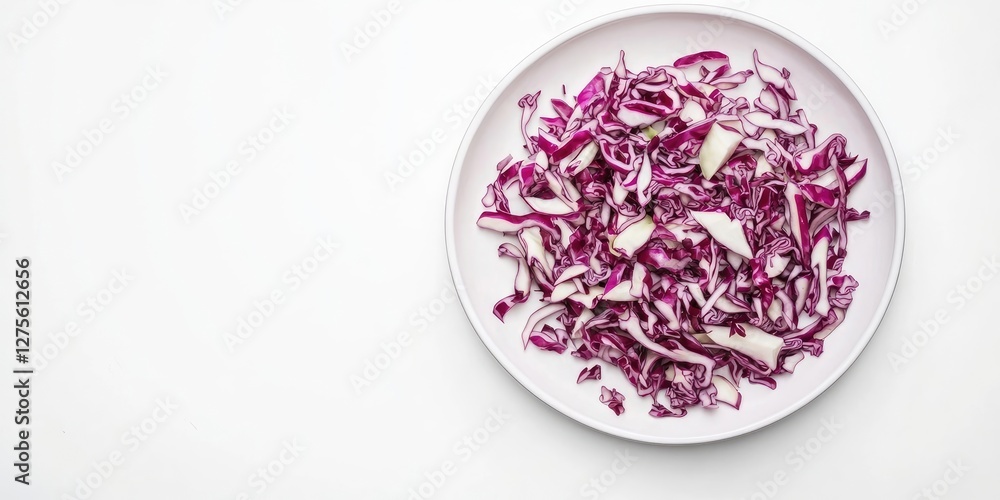Aufkleber chopped red and white cabbage in a circular white plate on a clean white backdrop with ample negativ