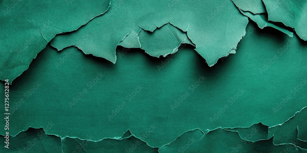 Poster teal ripped paper texture on dark green background creating an abstract design element ideal for cre