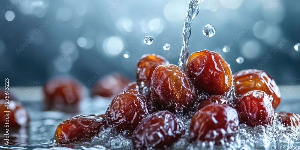Aufkleber fresh dates splashed with water create an uplifting scene of hydration and health, showcasing deep b