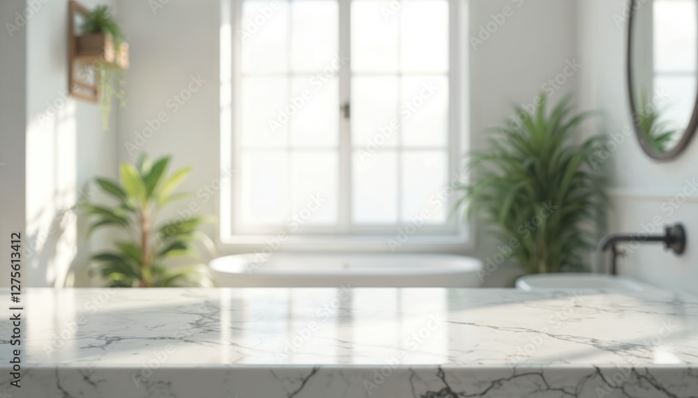 Poster blurred bathroom background with marble counter. table top for montage product display or design lay