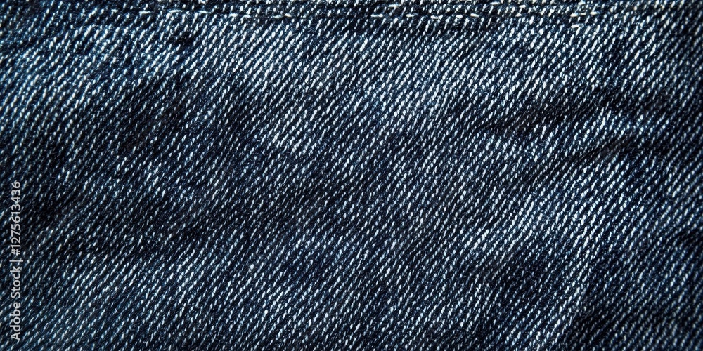 Poster textured dark blue denim fabric close-up showcasing intricate weave patterns, with subtle variations