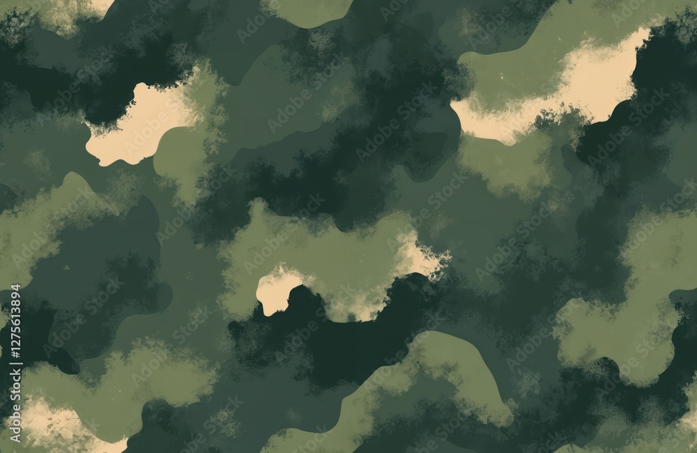 Aufkleber seamless camouflage pattern design with dark green, beige tones creating textured background. milita