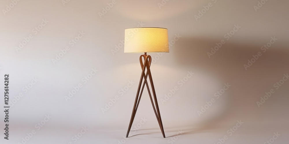 Poster elegant wooden tripod lamp with a soft beige shade on a gradient gray background showcasing craftsma