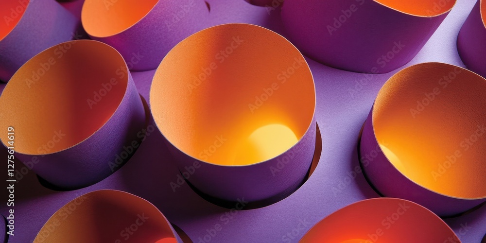 Poster colorful circular cutouts in purple and orange cardboard create a striking pattern with light reflec