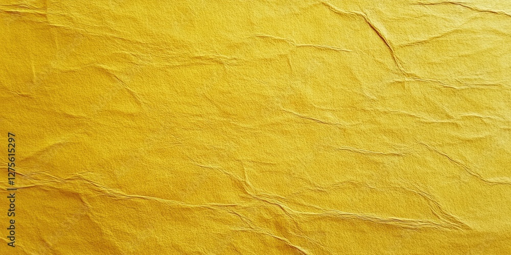 Poster vibrant yellow textured paper background in extra large format with intricate crinkles and folds dis