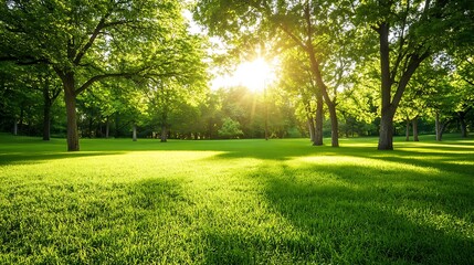 Obraz premium Sunlit Green Meadow Amidst Lush Summer Trees