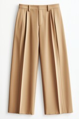 Beige high-waisted wide-leg trousers featuring pleats. Contemporary fashion looks and stylish outfit combinations