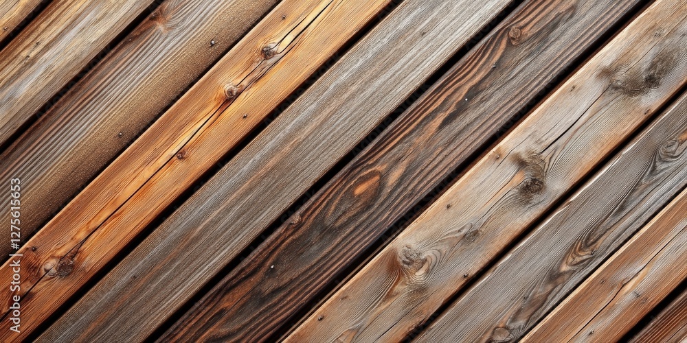 Poster diagonal arrangement of brown wooden planks with varying textures in warm tones creates a rustic abs