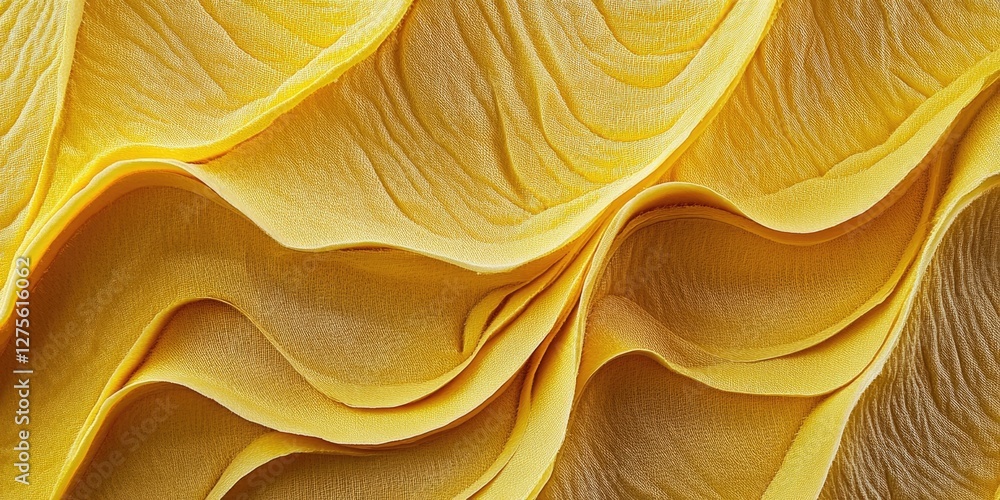 Aufkleber vibrant yellow textured paper with intricate wave patterns in close-up detail, featuring soft curves