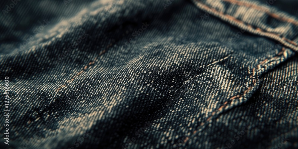 Poster close-up view of detailed blue denim fabric texture with subtle fading and stitching patterns highli
