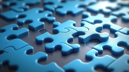Blue Jigsaw Puzzle Pieces on Grey Background