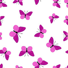 Colorful butterfly seamless pattern on a white background ideal for textile design and crafting projects featuring vibrant hues and playful shapes