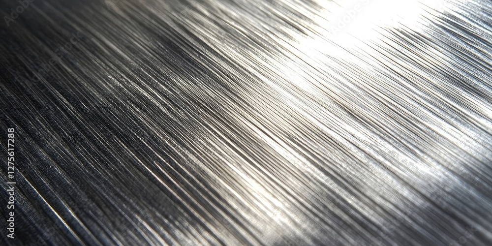 Poster brushed steel texture close-up highlighting intricate patterns and reflective sheen in silver tones 