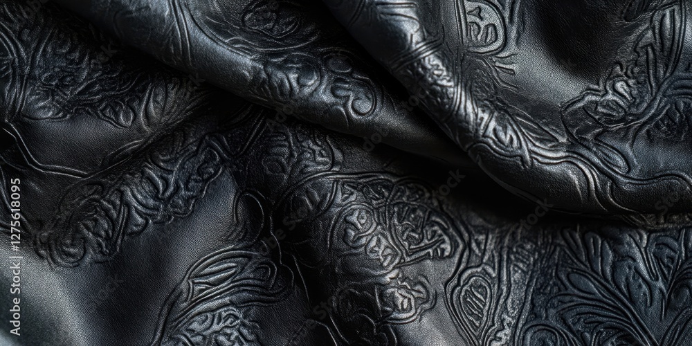 Aufkleber intricate black leather texture with detailed patterns and soft folds in deep blacks and subtle shee